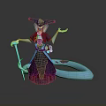Wide Brim Hat Witch Character With Purple Robe And Blue Serpent Creature Standing Together
