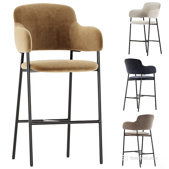 Modern Bar Stools With Multi Colored Upholstery And Black Metal Frame 3d model