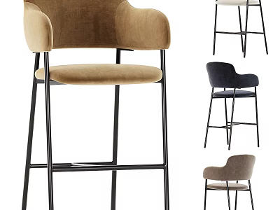 Modern Bar Stools With Multi Colored Upholstery And Black Metal Frame 3d model