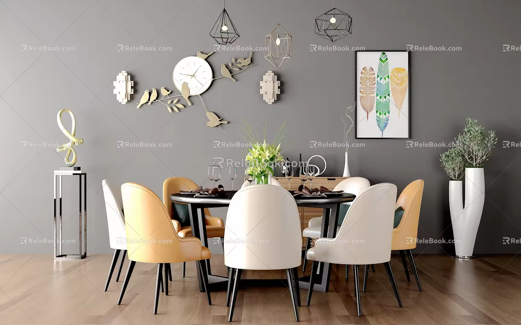 Modern Dining Table and Chair Combination Dining Table 3d model