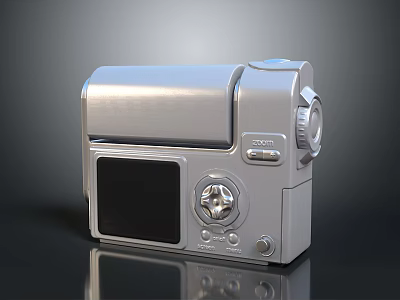 Silver Retro Style Camera Electronic Device With Display Screen And Control Knobs 3d model
