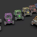 Colorful Off Road UTVs With Roll Cages And All Terrain Tires