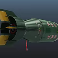 Military Bomb With Green Silver Body Red Nose Cone Yellow Warning Signs And Tail Fins