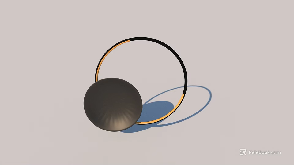 Black Circular Object With Gold Rimmed Ring And Shadow On Light Background 3d model