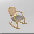 Wooden Rocking Stool With Rattan Backrest Gray Cushion And Armrests