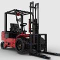 Red Building Blocks Forklift Model with Detailed Cab Forks and Black Wheels