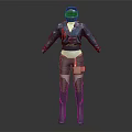 Futuristic Sci Fi Character Wearing Blue Jacket Gray Pants And Helmet