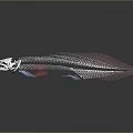 Transparent Fish Skeleton With Red Accents And Silver Body On Black Background With Reflection