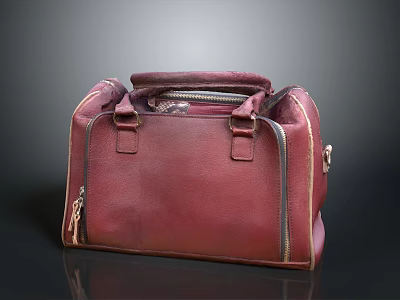 Burgundy Leather Daily Use Bag With Zipper Closure And Handle Design 3d model