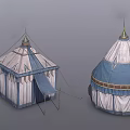 Decorative Blue And White Tents With Gold Accents Square And Round Shapes