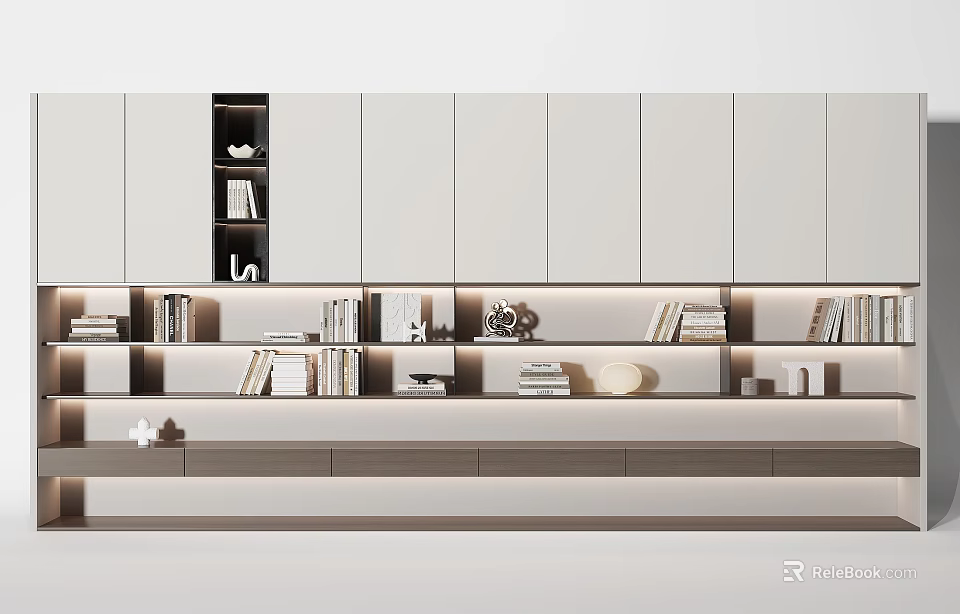 Modern Elegant Decorative Cabinet With Multiple Shelves Books Decorative Items And Storage Drawers 3d model 