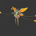 Smart Robot With Yellow Mechanical Wings Connected To Orange Orbs Via Wires