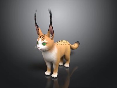 Fennec Fox With Large Ears Tan Spotted Fur And Green Eyes Standing On Dark Background 3d model