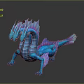 Mystical Blue Dragon Creature With Multiple Heads Purple Scales Limbs And Tail On Black Background