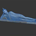 Handcrafted Reclining Buddha Sculpture In Blue Jade With Yellow Decorative Accent And Reflective Base