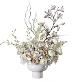 Decorative White Vase With Mixed White Pink Purple Flowers And Green Branches