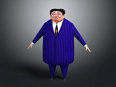 Cartoon Style 3D Game and Movie Character in Blue Striped Suit with Exaggerated Expression 3d model