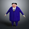Cartoon Style 3D Game and Movie Character in Blue Striped Suit with Exaggerated Expression