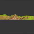 Cartoon Scenery of Low Poly Coastal Town With Colorful Houses Hills Ocean And Beach