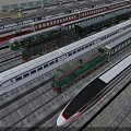 Different Trains with Streamlined High Speed and Vintage Locomotives on Railway Tracks