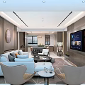 Modern Dining And Living Room Interior With Marble Table Crystal Chandelier And Sofa Area