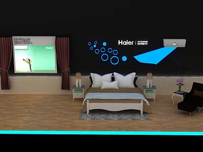 Modern Bedroom Interior With Haier Wall Decor Bed Nightstands And Curtains 3d model