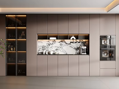 Modern Sideboard Interior Design With Marble Top And Glass Door Storage Cabinets 3d model