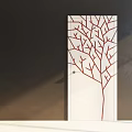 Contemporary Swing Door Design With Red Branch Pattern And White Panel Surface 3d model