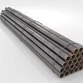 Industrial Steel Pipes Bundled Together In Neatly Stacked Pile On White Surface