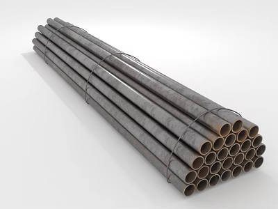 Industrial Steel Pipes Bundled Together In Neatly Stacked Pile On White Surface 3d model
