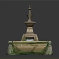 Square Stone Fountain Design With Tiered Tower Structure And Flowing Water