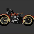 Vintage Red And Yellow Motorcycle With Round Headlight And Brown Classic Design
