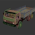 Beige Off Road Truck With Open Cargo Bed And Large Six Wheel Design