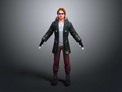 Game Movie Character With Black Coat White Inner Red Pants Purple Glasses And Black Boots 3d model