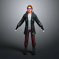 Game Movie Character With Black Coat White Inner Red Pants Purple Glasses And Black Boots