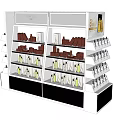 Retail Display Shelves With Multiple Layers Holding Bottles And Boxed Products