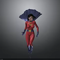 Woman in Red Bodysuit with Yellow Star Emblem Blue Cape Gloves and Boots