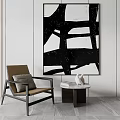 Modern Interior With Large Black White Abstract Painting Chair And Side Table