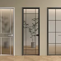 Modern Interior Hinged Doors Featuring Glass Panels And White Black Frames 3d model
