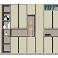 Modern Decorative Cabinet Interior With Vases Shelves Lighting And Cabinet Doors
