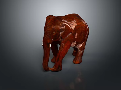 Brown Handcrafted Wooden Elephant Sculpture With Detailed Carving As Decorative Art Piece 3d model