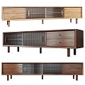 Modern Wooden TV Stand With Slatted Cabinet Doors And Drawer Storage Design