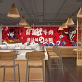 Traditional Chinese Hotpot Restaurant Interior With Wooden Tables Red Decor And Ceramic Ornaments