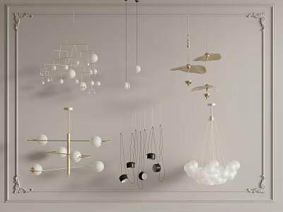 Modern Pendant Lights With Various Designs Including Geometric Metal And Glass Ball Elements 3d model