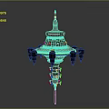 Futuristic Mechanical Device With Black Tower Structure Blue Lighting And Spire Top