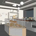 Bright Modern Dessert Shop Interior With Glass Display Cases Fresh Bread Pastries And Pendant Lights