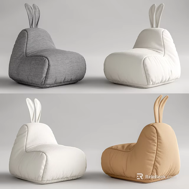 Soft Comfortable Rabbit Ear Lazy Sofa in Gray White and Beige Tones 3d model 