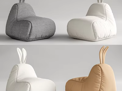 Soft Comfortable Rabbit Ear Lazy Sofa in Gray White and Beige Tones 3d model