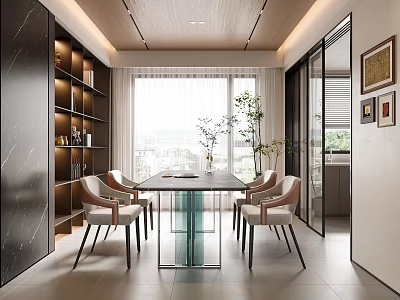 Modern Italian Home Restaurant Dining Table and Chair Hanging Painting Wine Cabinet Green Plant Hanging Painting 3d model