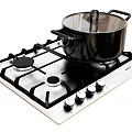 Gas Stove Kitchen Appliance With Pot On Cooktop And Control Knobs 3d model